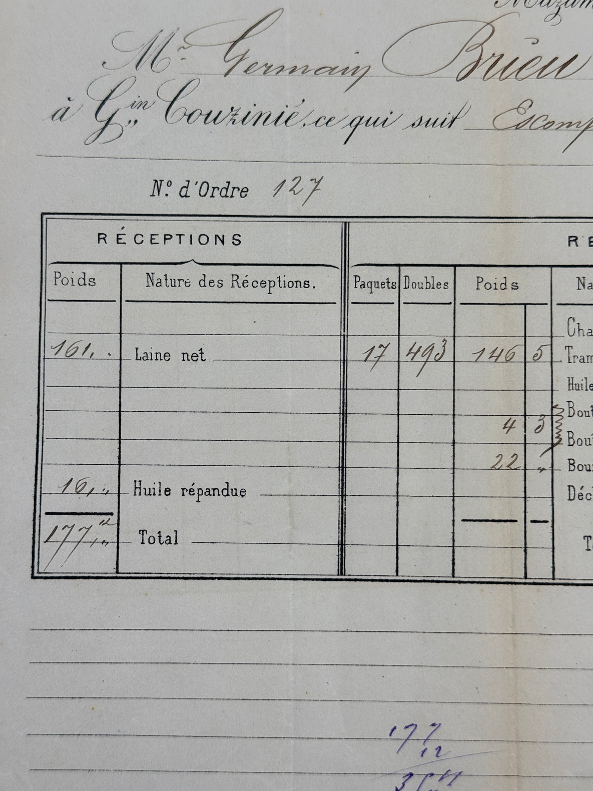 French Antique Blue Tone Invoice, 1886