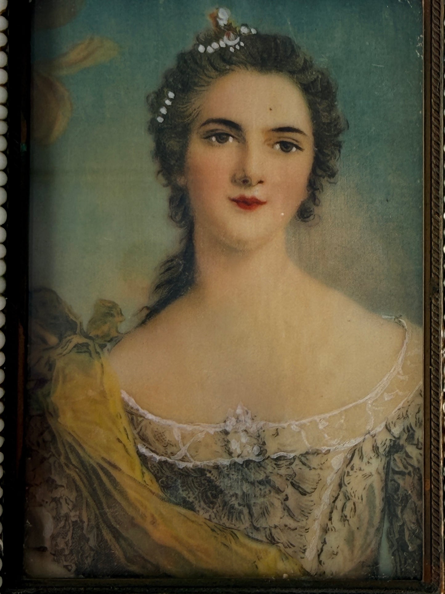 Antique Female Portrait in Metal Frame, 4”