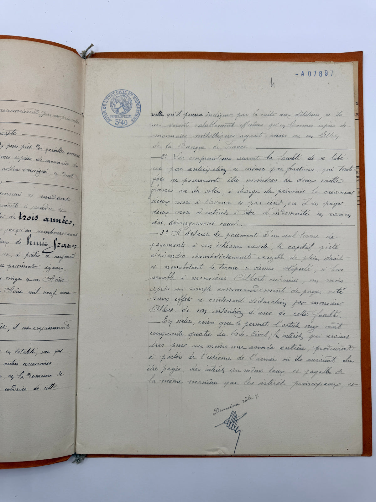 French Vintage Handwritten Bond Document, 1931