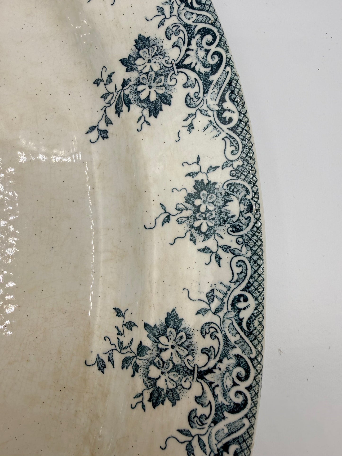 French Ironstone Green Transferware Platter DSM Vintage
