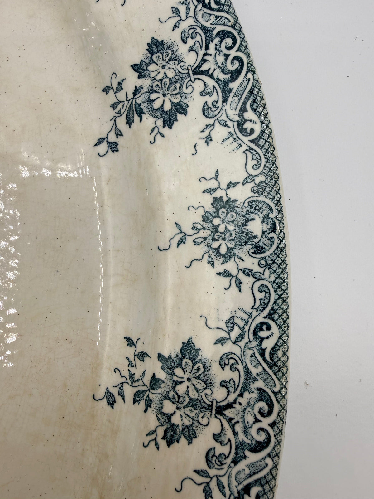 French Ironstone Green Transferware Platter DSM Vintage