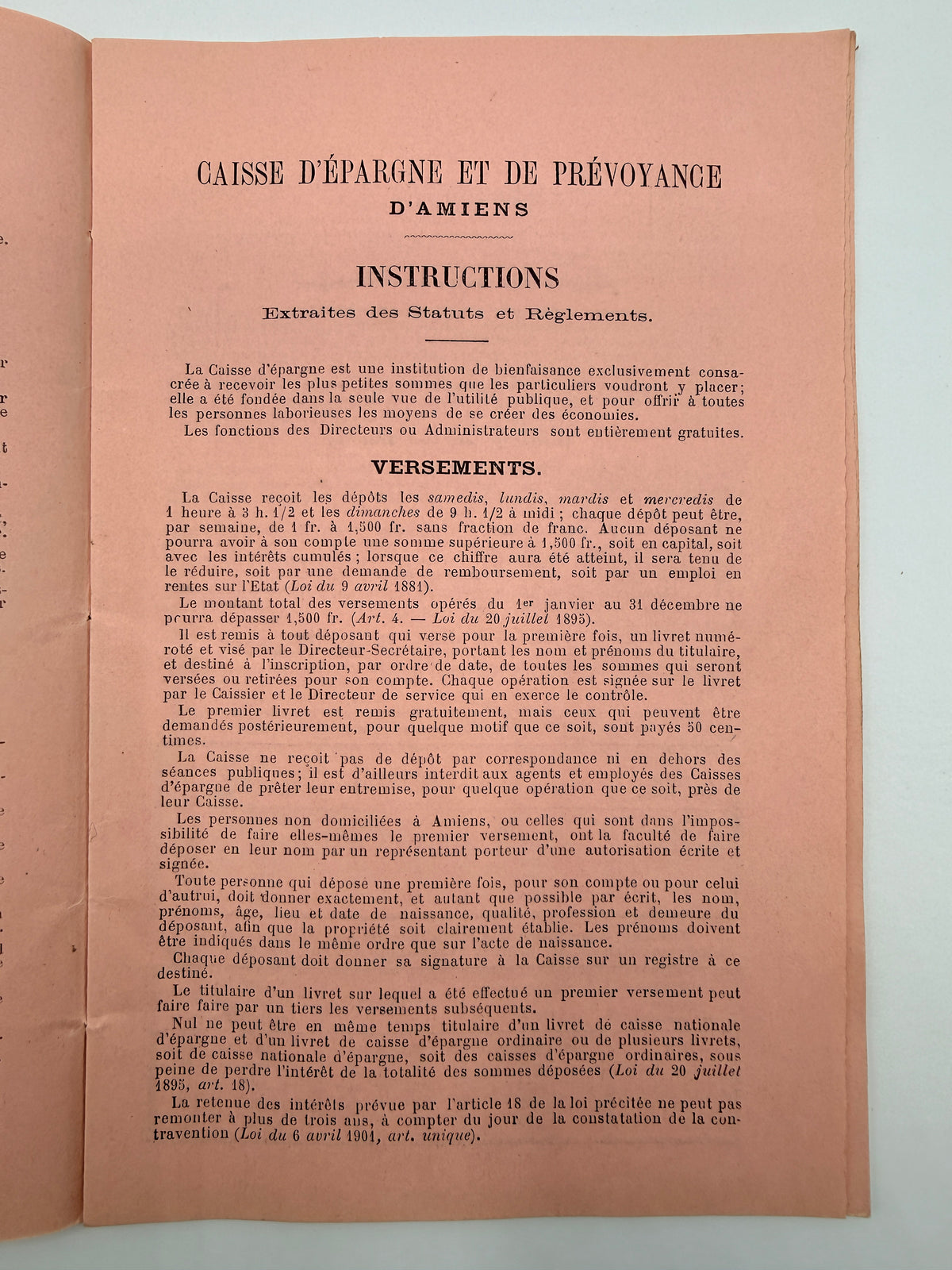 Vintage French Pink Paper Bank Booklet for Account Transactions