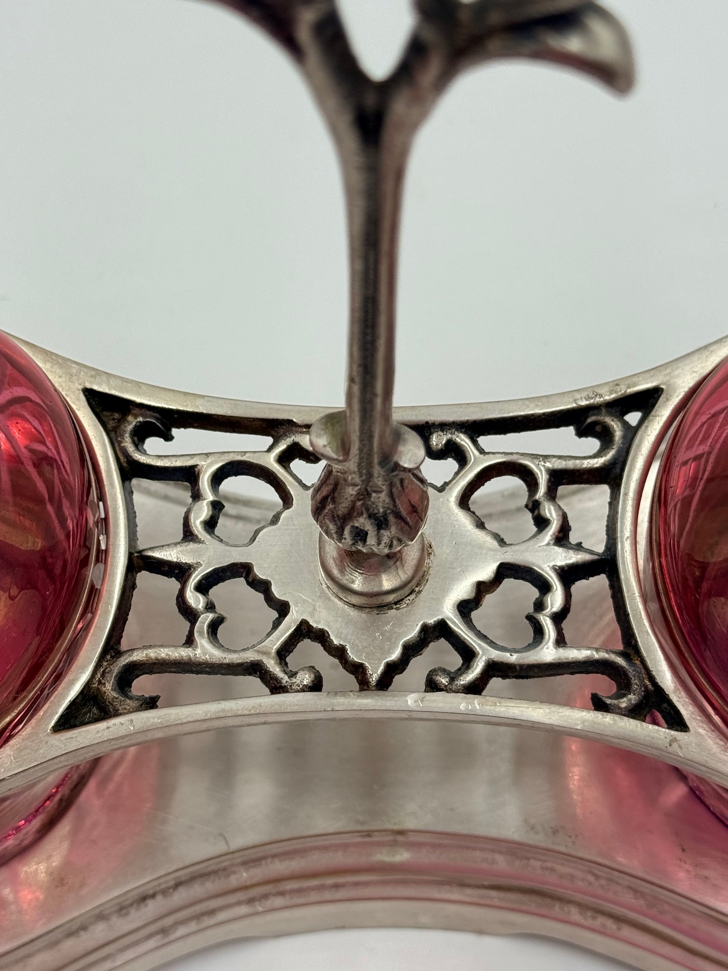 Pink Cranberry Glass Decanters on Stand