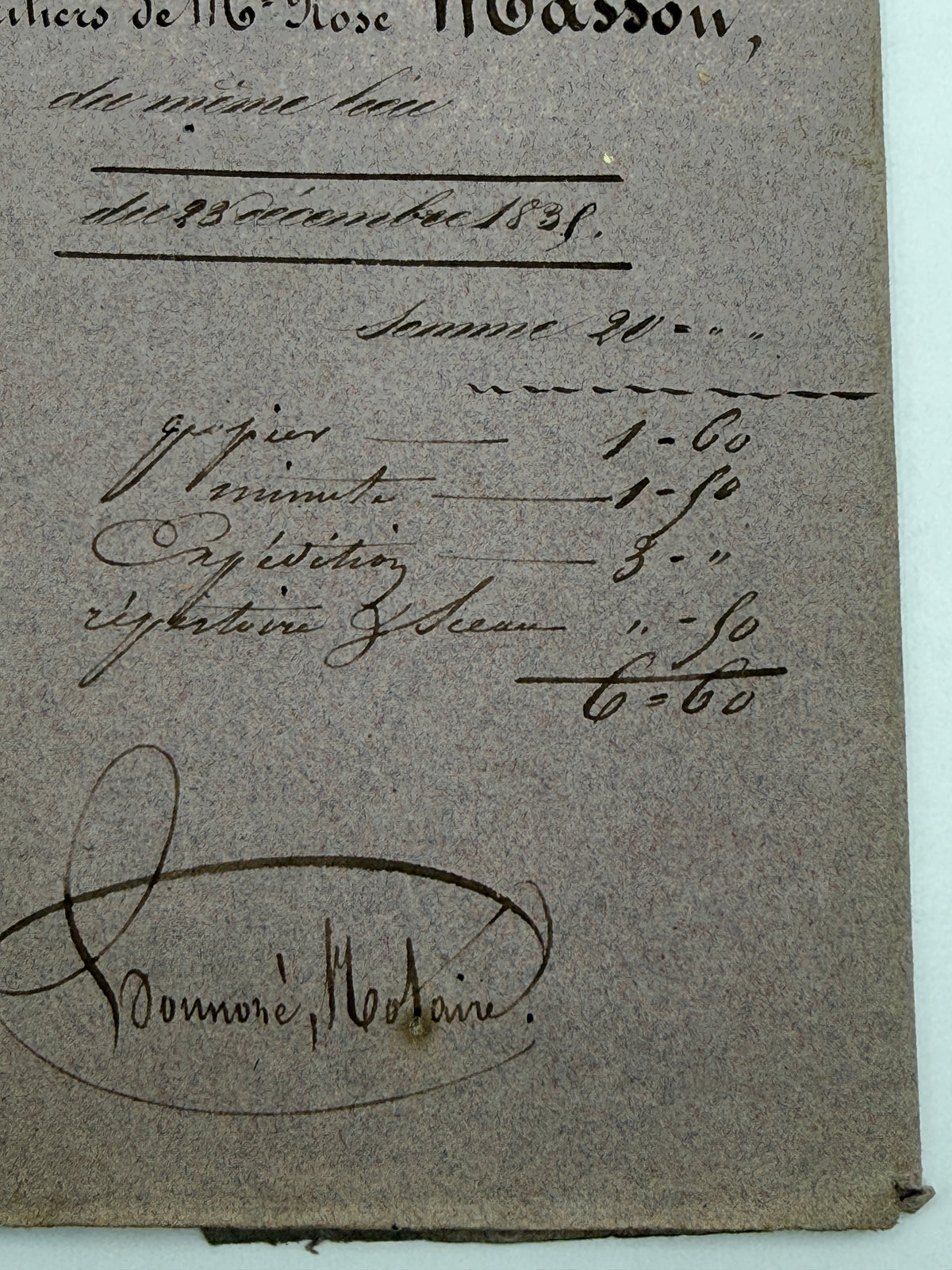French Handwritten Antique Document with Purple Paper Cover