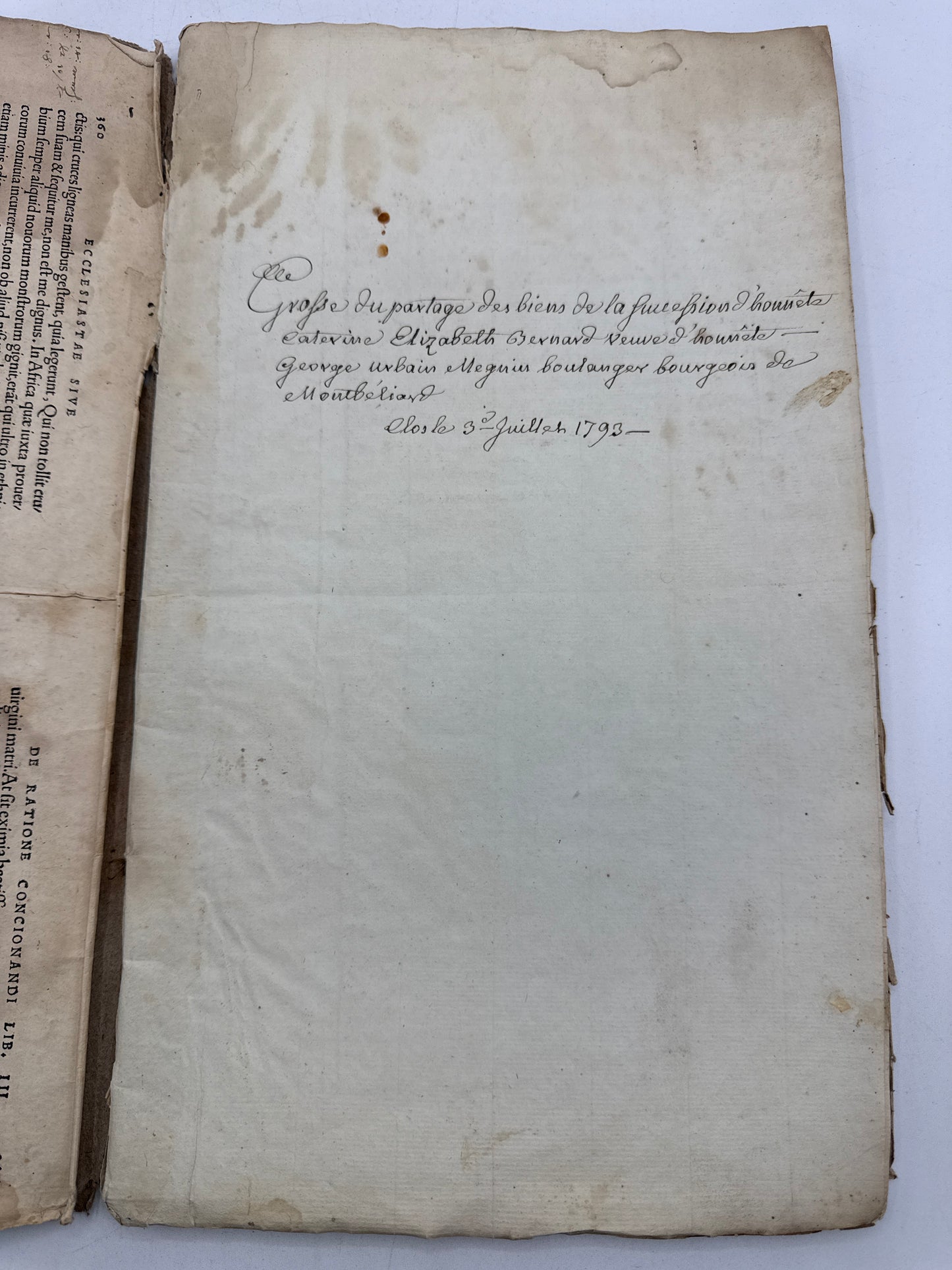 Antique French Ledger, 14" Handwritten French Paper, 1793