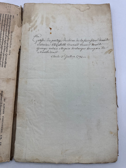 Antique French Ledger, 14" Handwritten French Paper, 1793