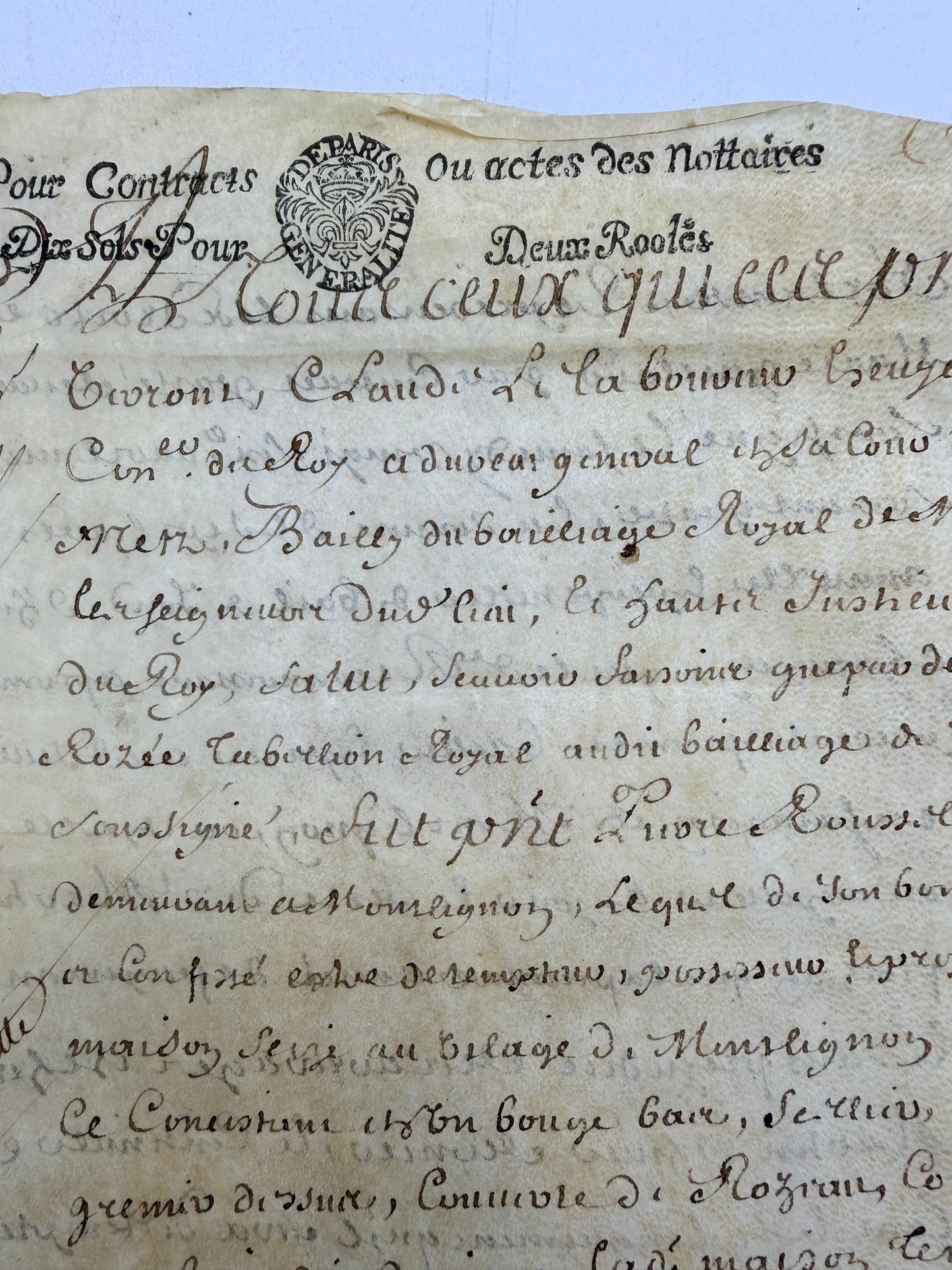 Handwritten French Contract Document on Vellum Paper, 1681