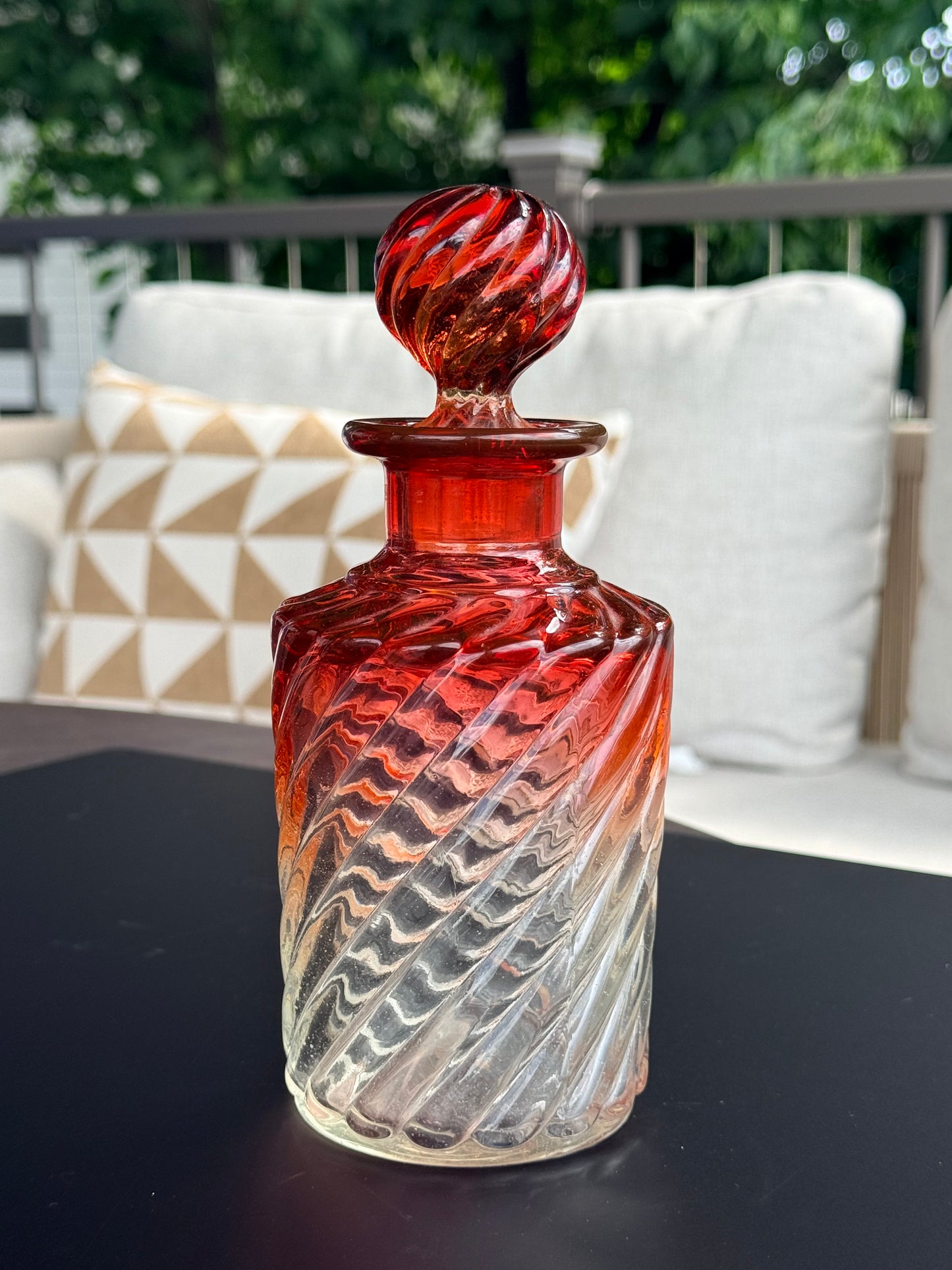 Baccarat Cranberry Swirled Glass Perfume Bottle, 8”