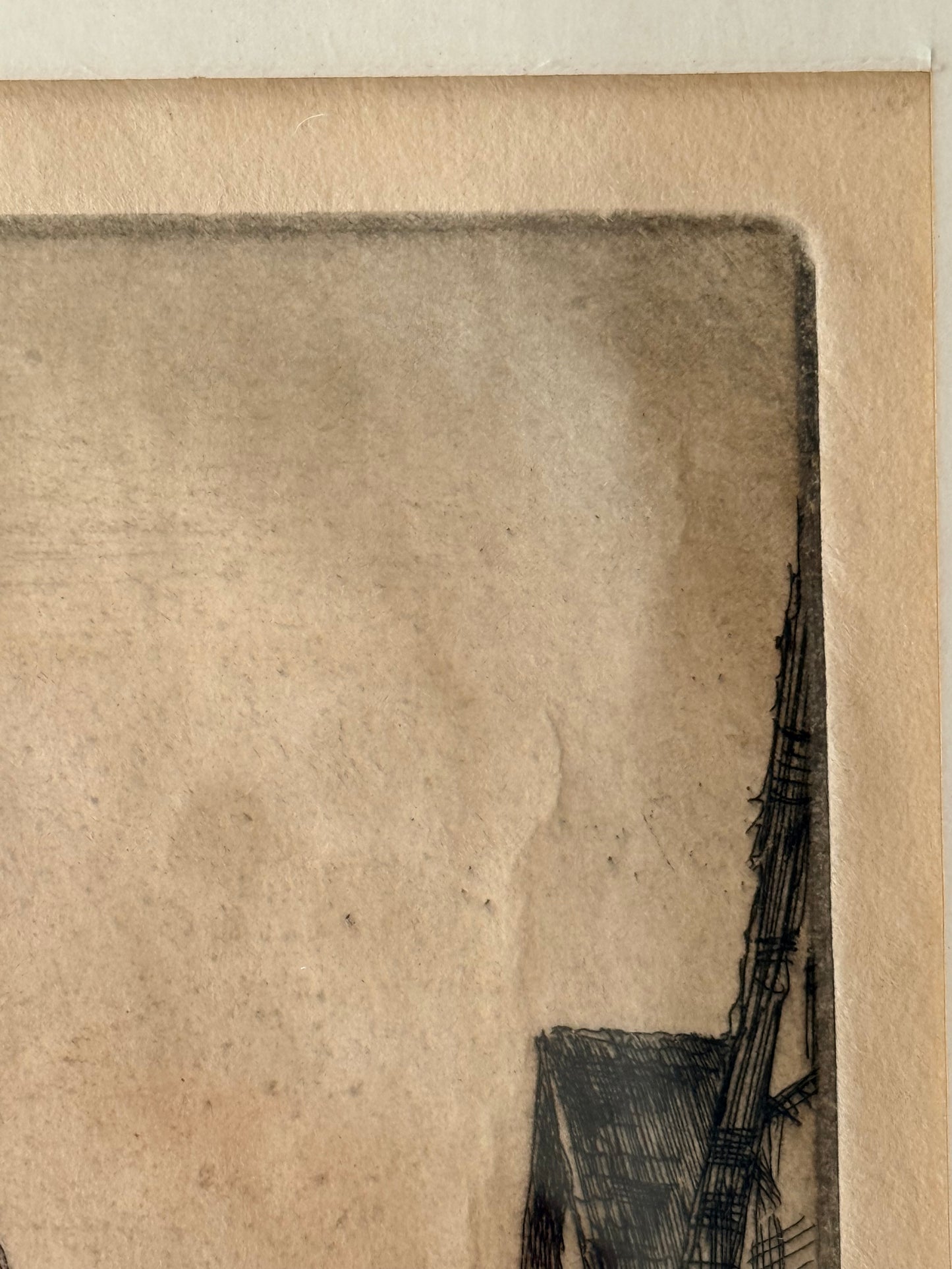 Rothenburg Marcus Tower Antique Etching, Germany, 12”