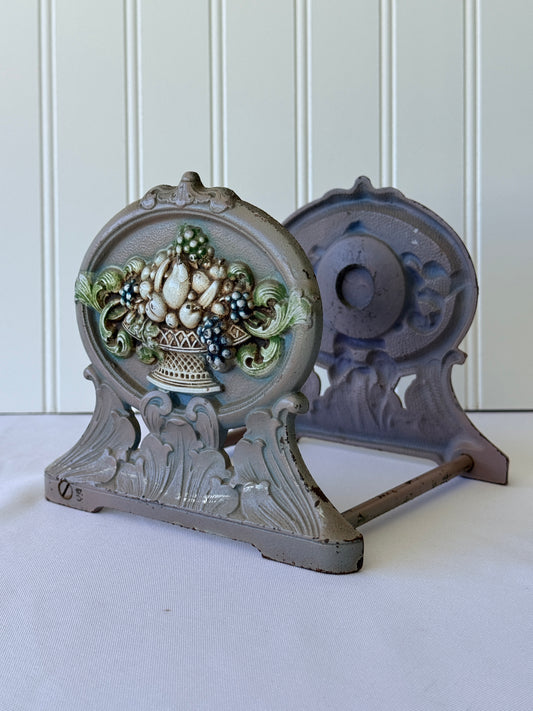 Judd Style Floral Basket Cast Iron Decorative Bookends
