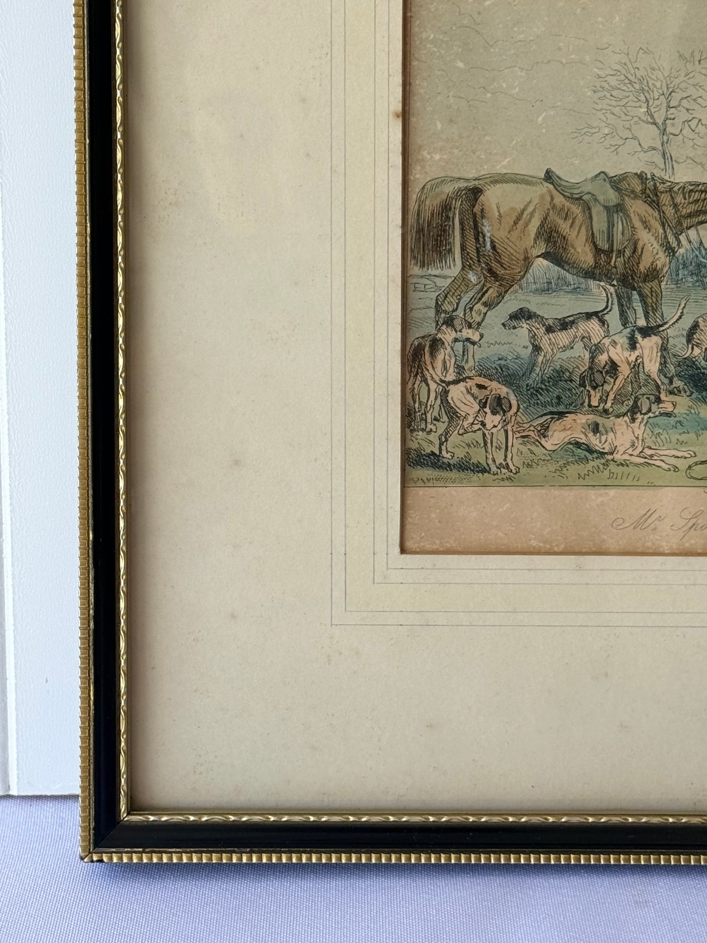 John Leech Framed Engraving, 1850’s, Mr Sponge Declares Himself