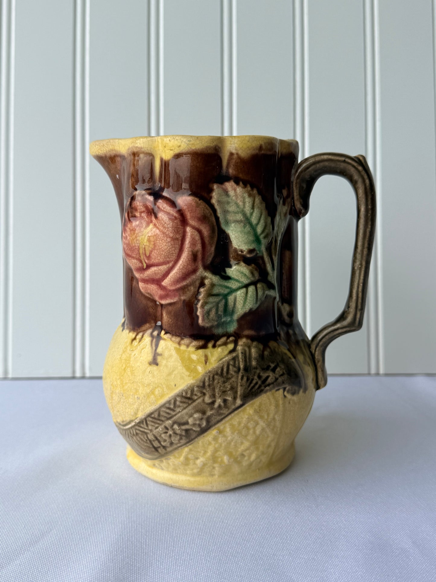 European Majolica Rose Pitcher