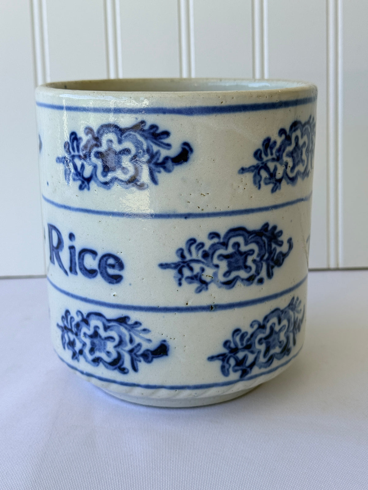 Antique Blue & White European Pottery Rice Canister, 5”