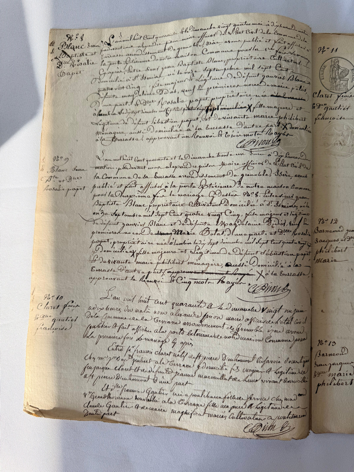 French Publication of Marriage, 1840, Grenoble DSM Vintage