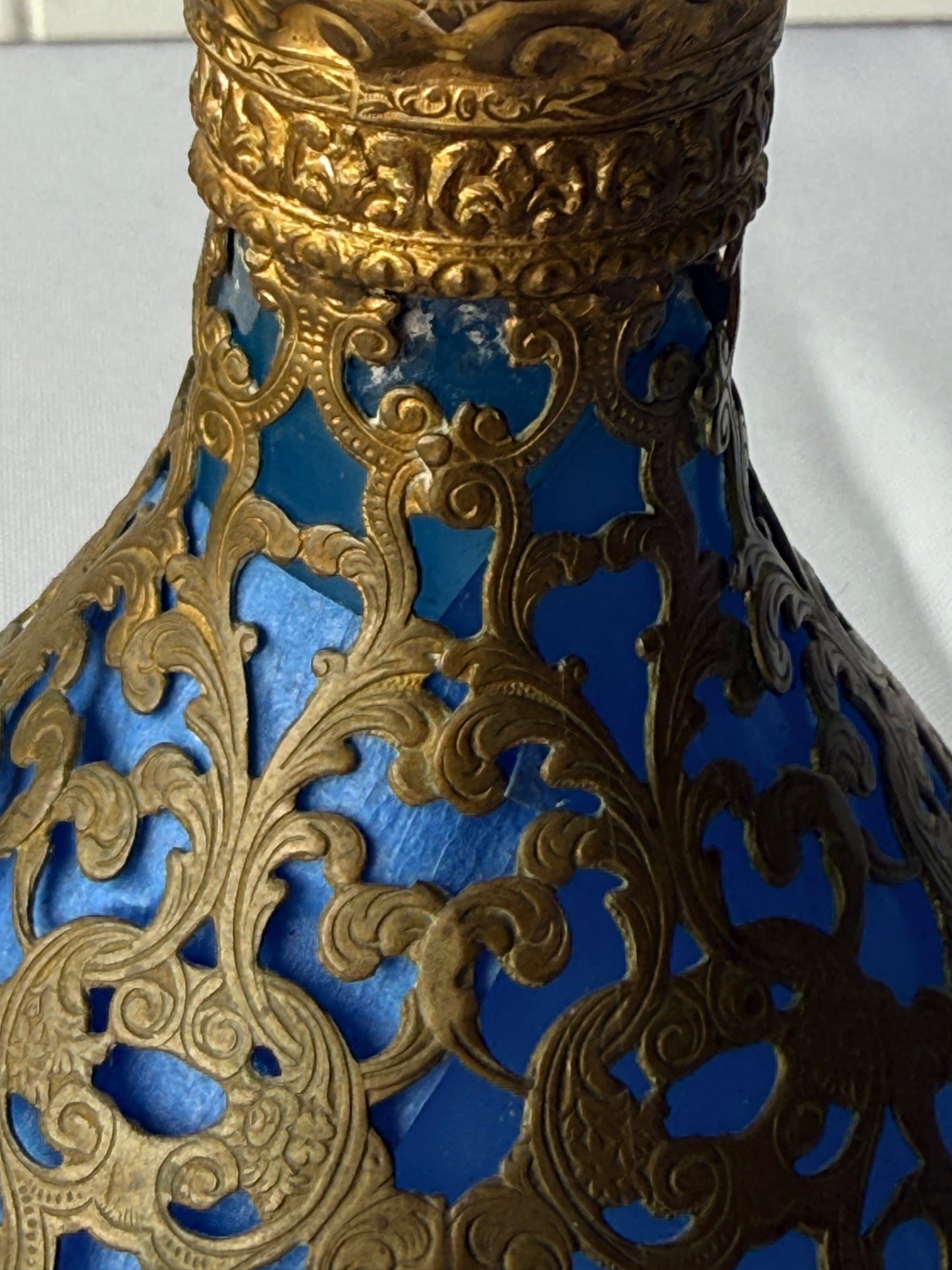 Antique French Royal Palais Blue Opaline Ormolu Glass Perfume Bottle