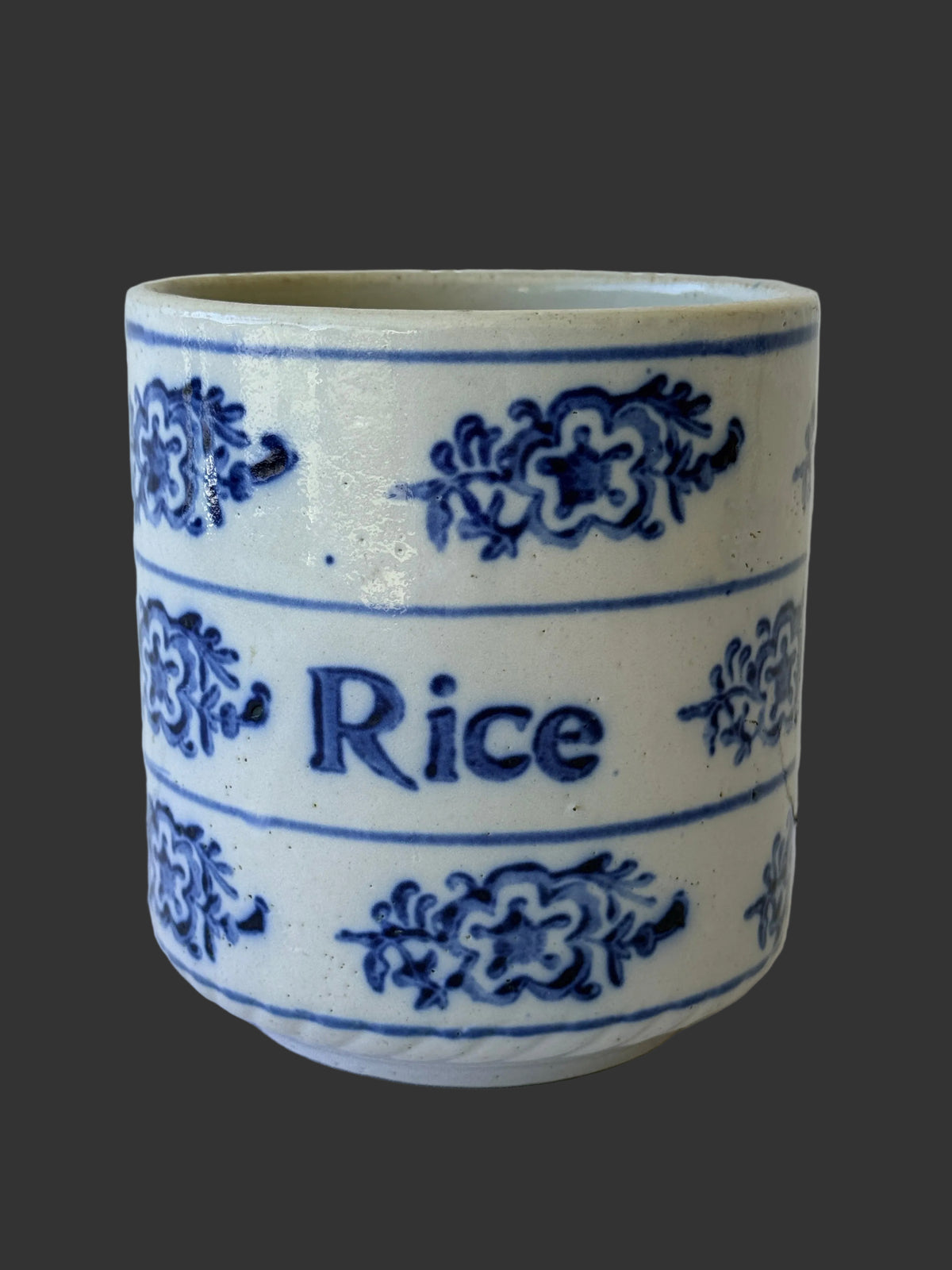 Antique Blue & White European Pottery Rice Canister, 5”
