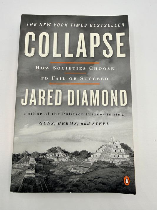 The book cover of 'Collapse' by Jared Diamond, published by Penguin, displayed flat against a light off-white background.