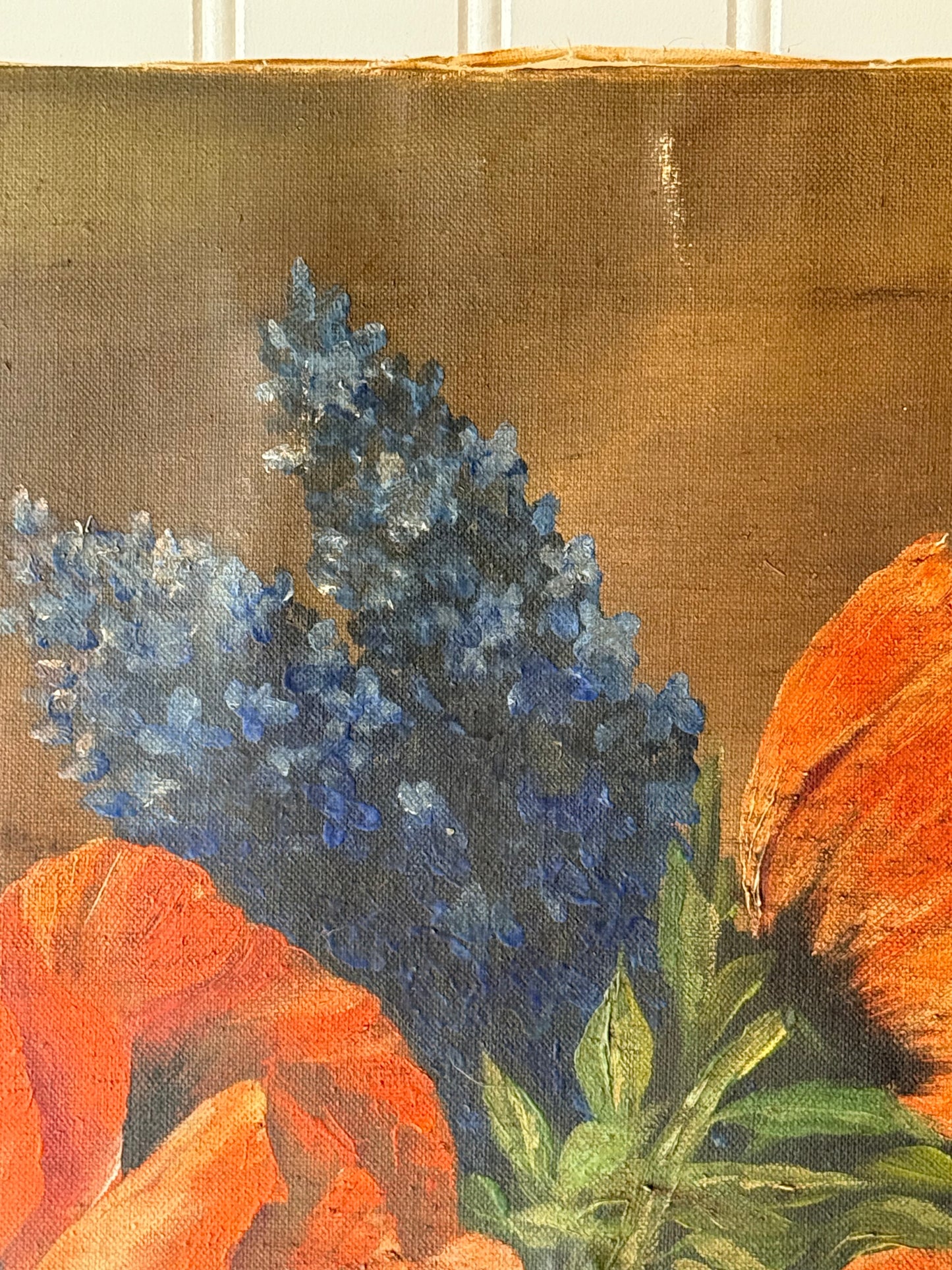 Vintage Floral Poppy Oil Painting, 30”