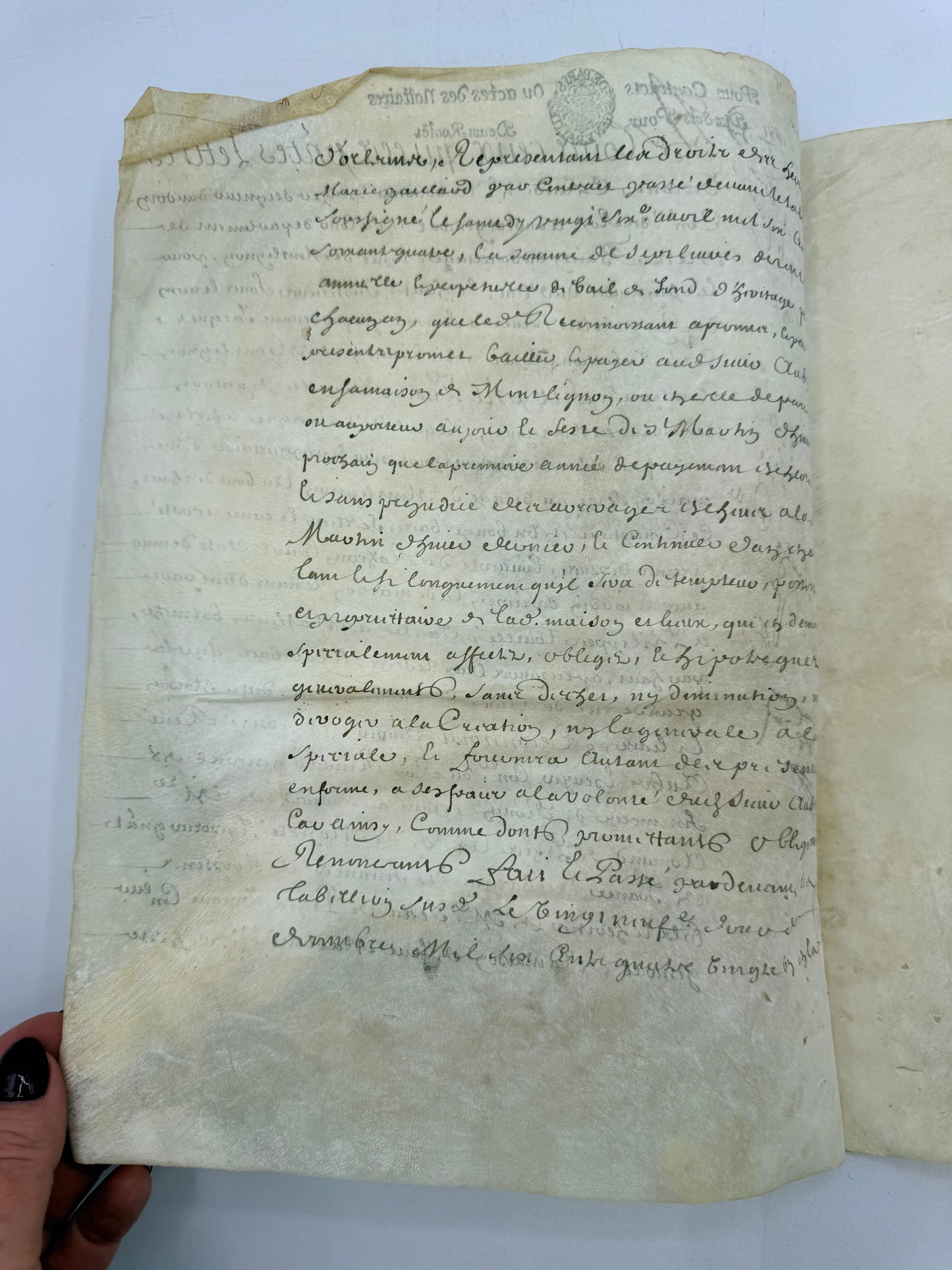 Handwritten French Contract Document on Vellum Paper, 1681