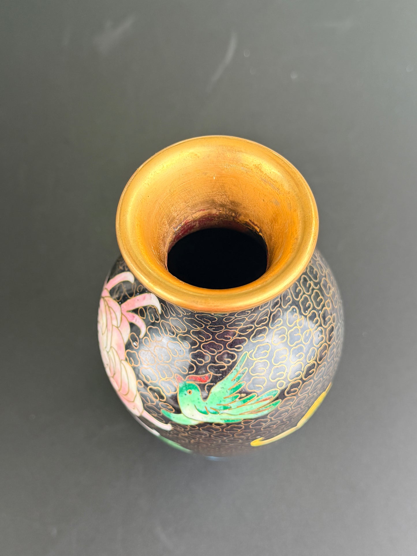 Floral Cloisonné Vintage Black Vase