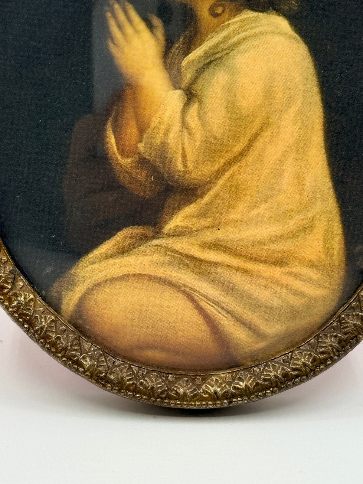 Italian Vintage Bow Frame with Christian Print of Young Girl, 5"