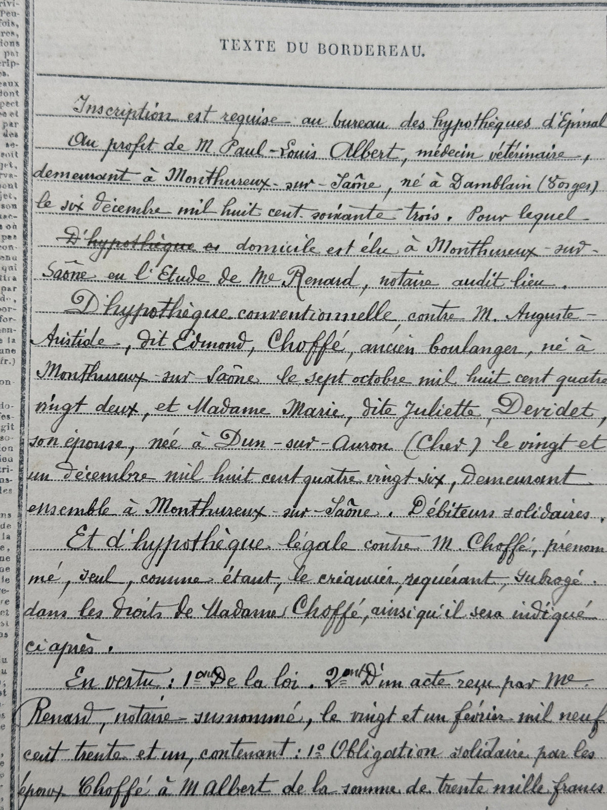 French Vintage Handwritten Bond Document, 1931