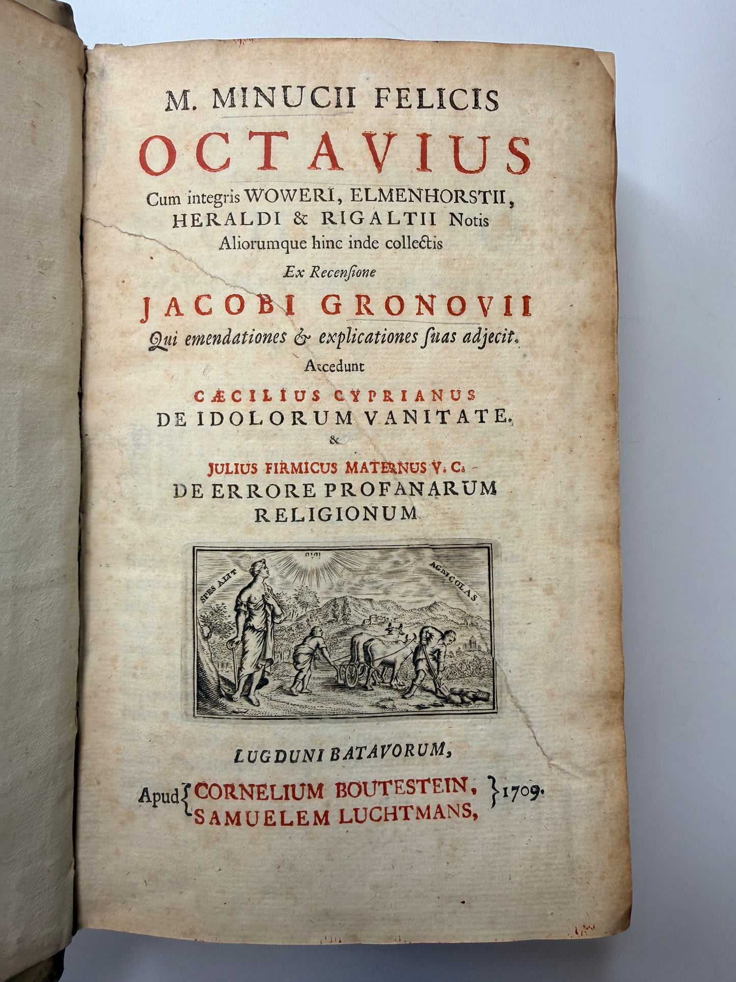 Octavius by Minucius Felix, White Vellum Book, 1709, Latin