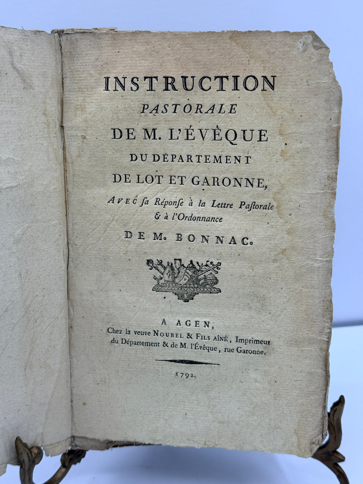 Pastoral Instruction, 1792, French Antique Soft Cover Book