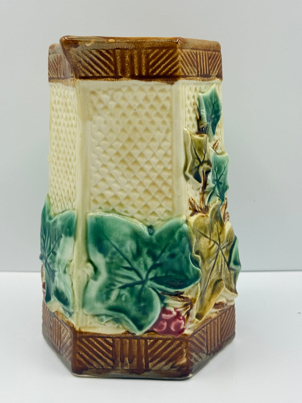 French Onnaing Majolica Leaf Pitcher