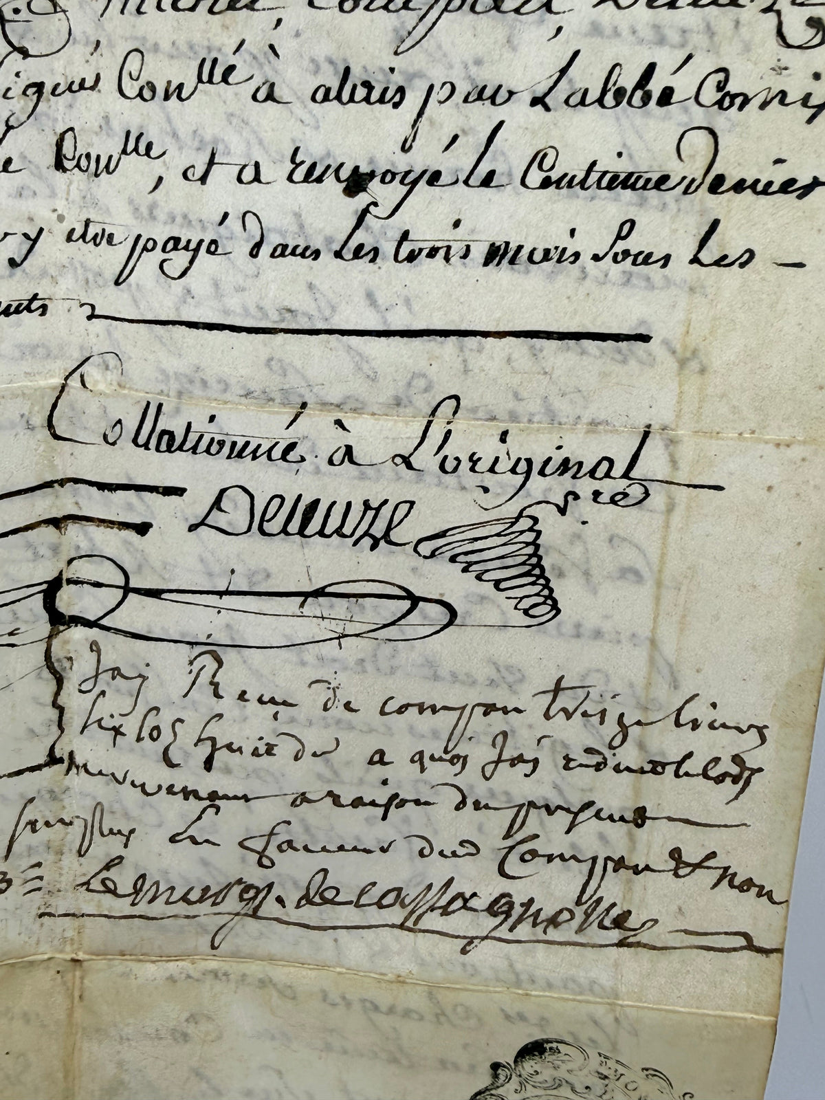 French Handwritten Document on Vellum Paper, 1790 DSM Vintage