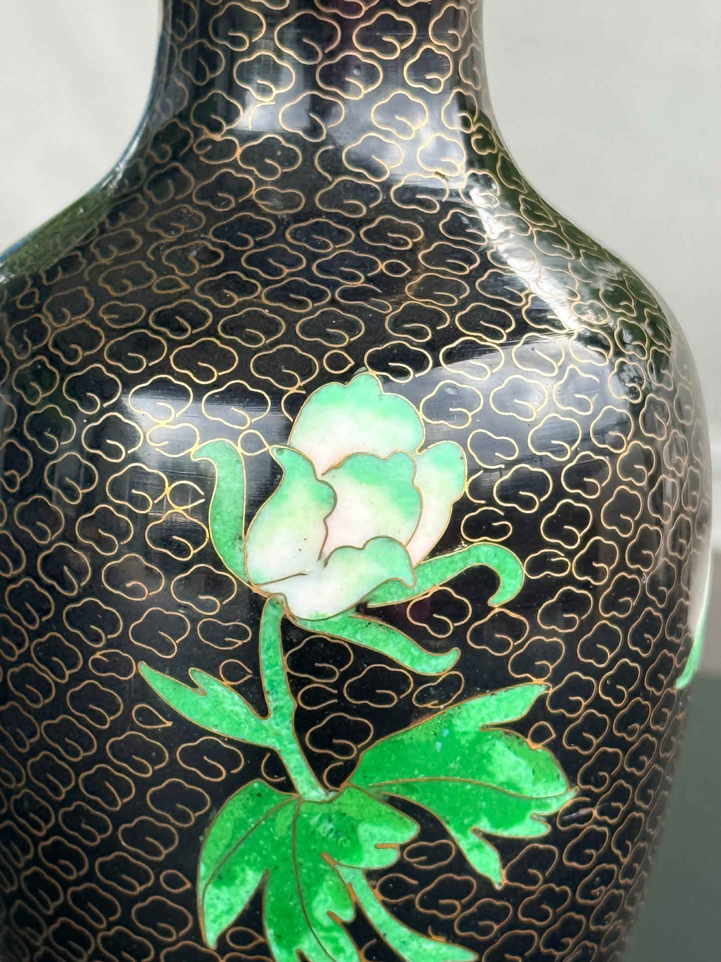 Floral Cloisonné Vintage Black Vase