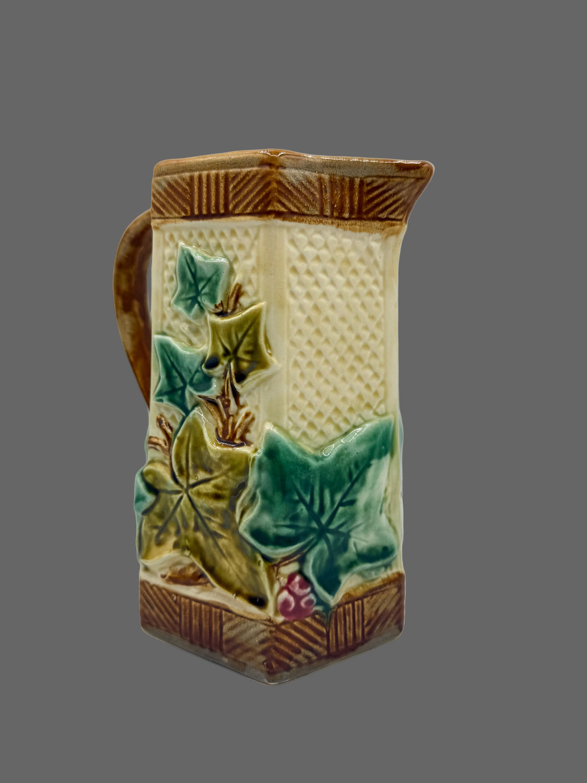 French Onnaing Majolica Leaf Pitcher