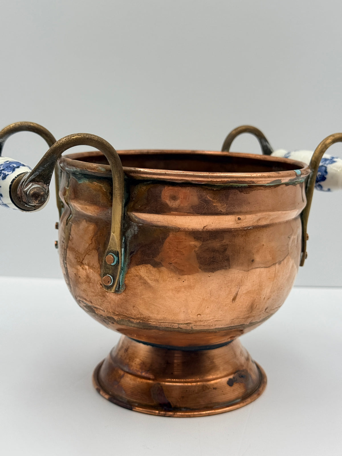 Small Copper Jardinere Planter with Delft Style Handles