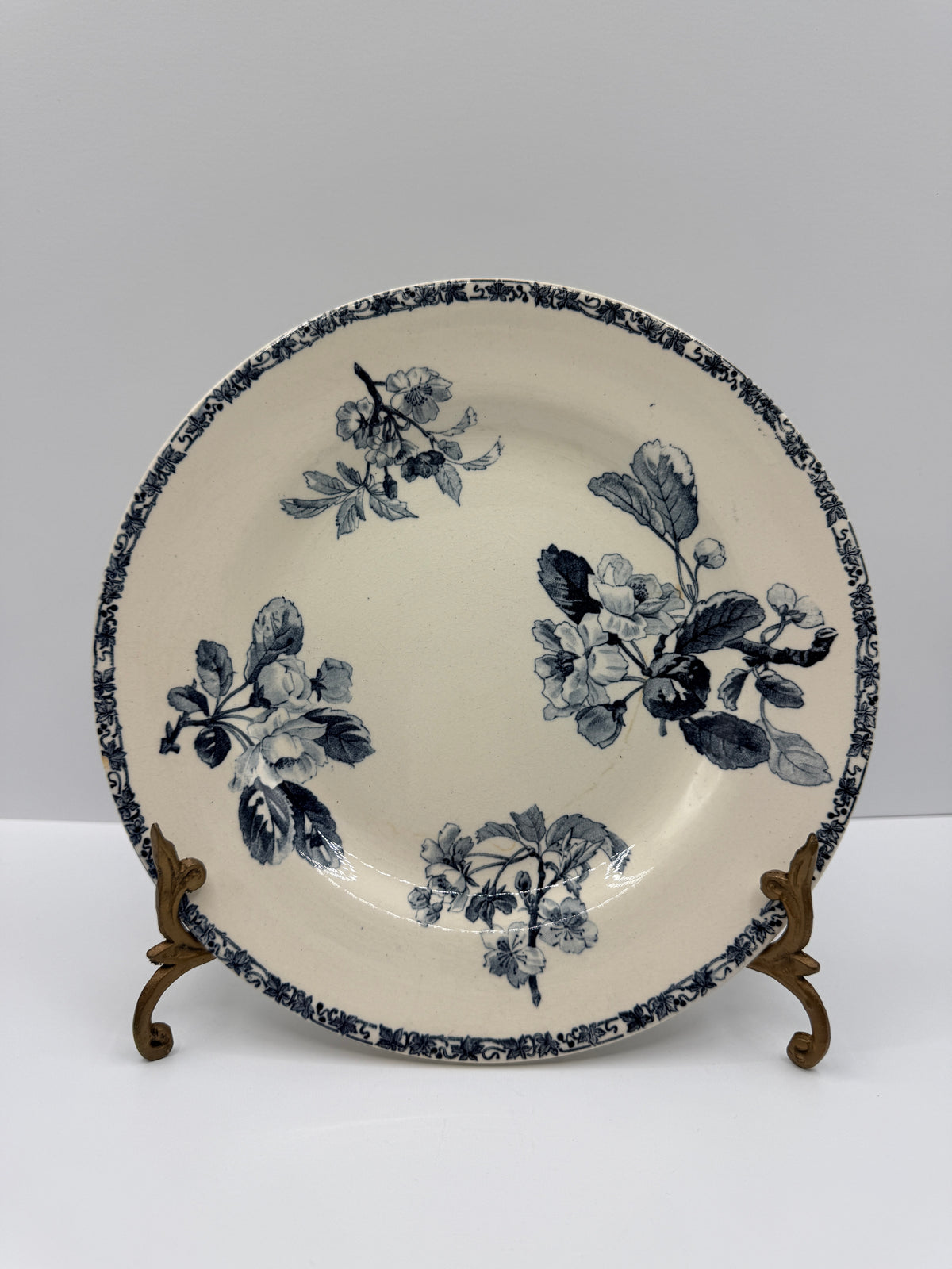 French Ironstone Transferware Floral Plate, Faiences Porcelaines Cristaux