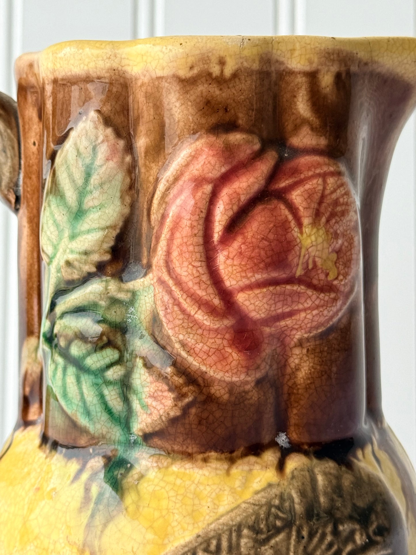 European Majolica Rose Pitcher