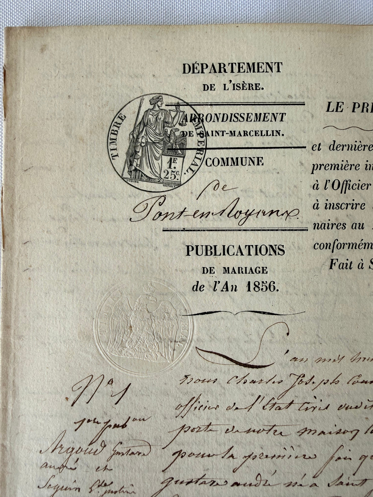 French Publication of Marriage, 1856, Saint Marcellin DSM Vintage