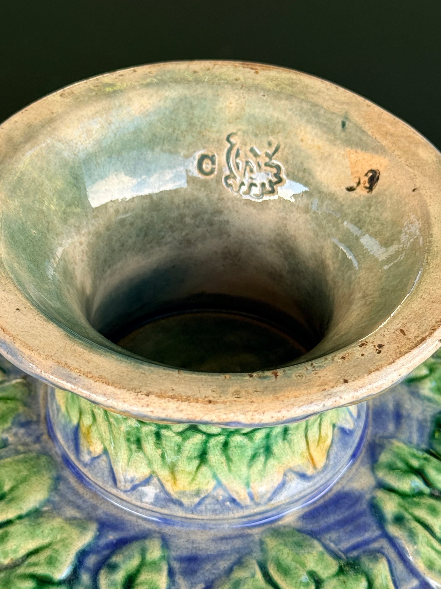 Majolica Ceramic Floral Compote Centerpiece, Griffin Smith