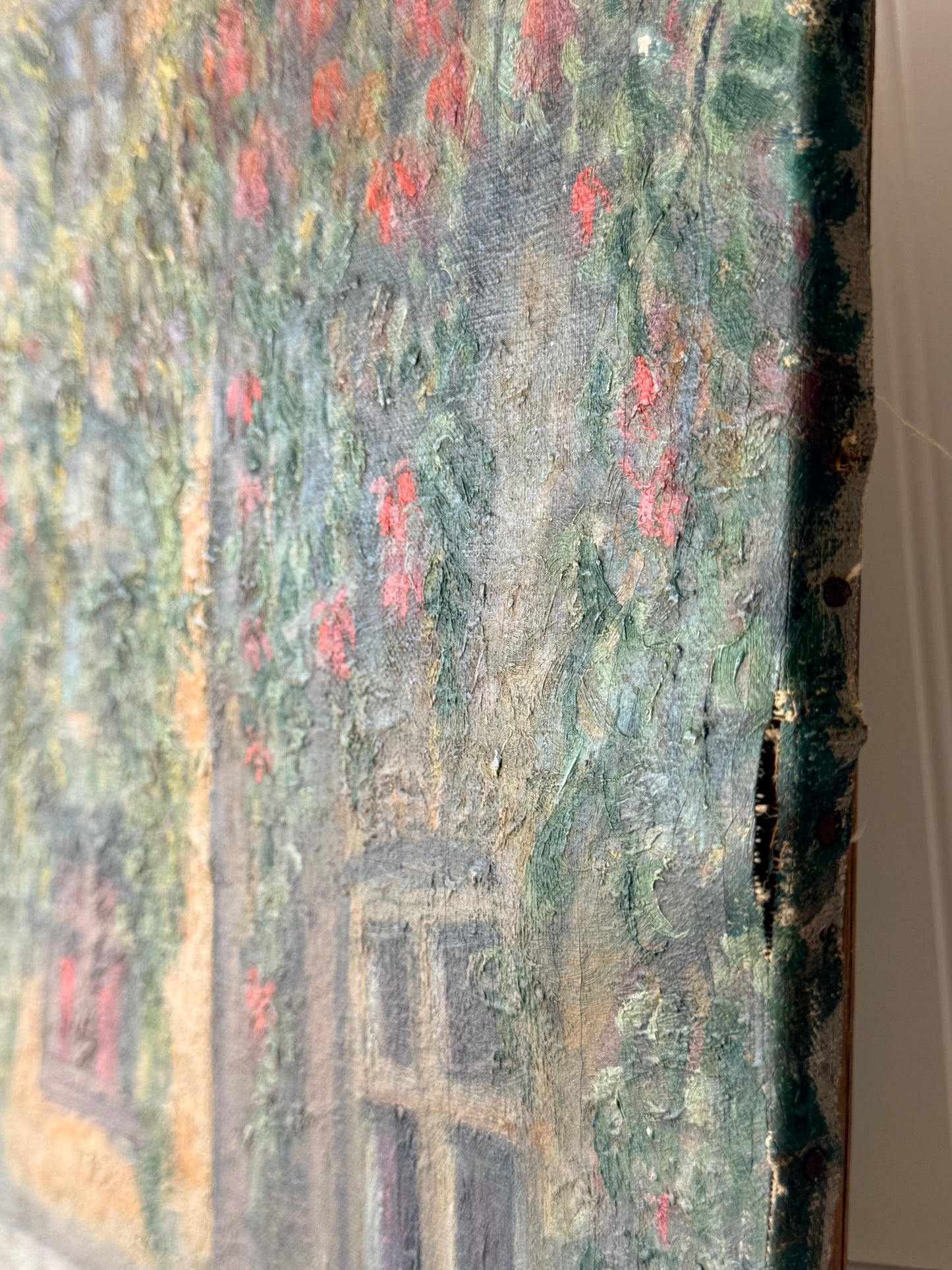 European Floral Street Oil Painting, 19”