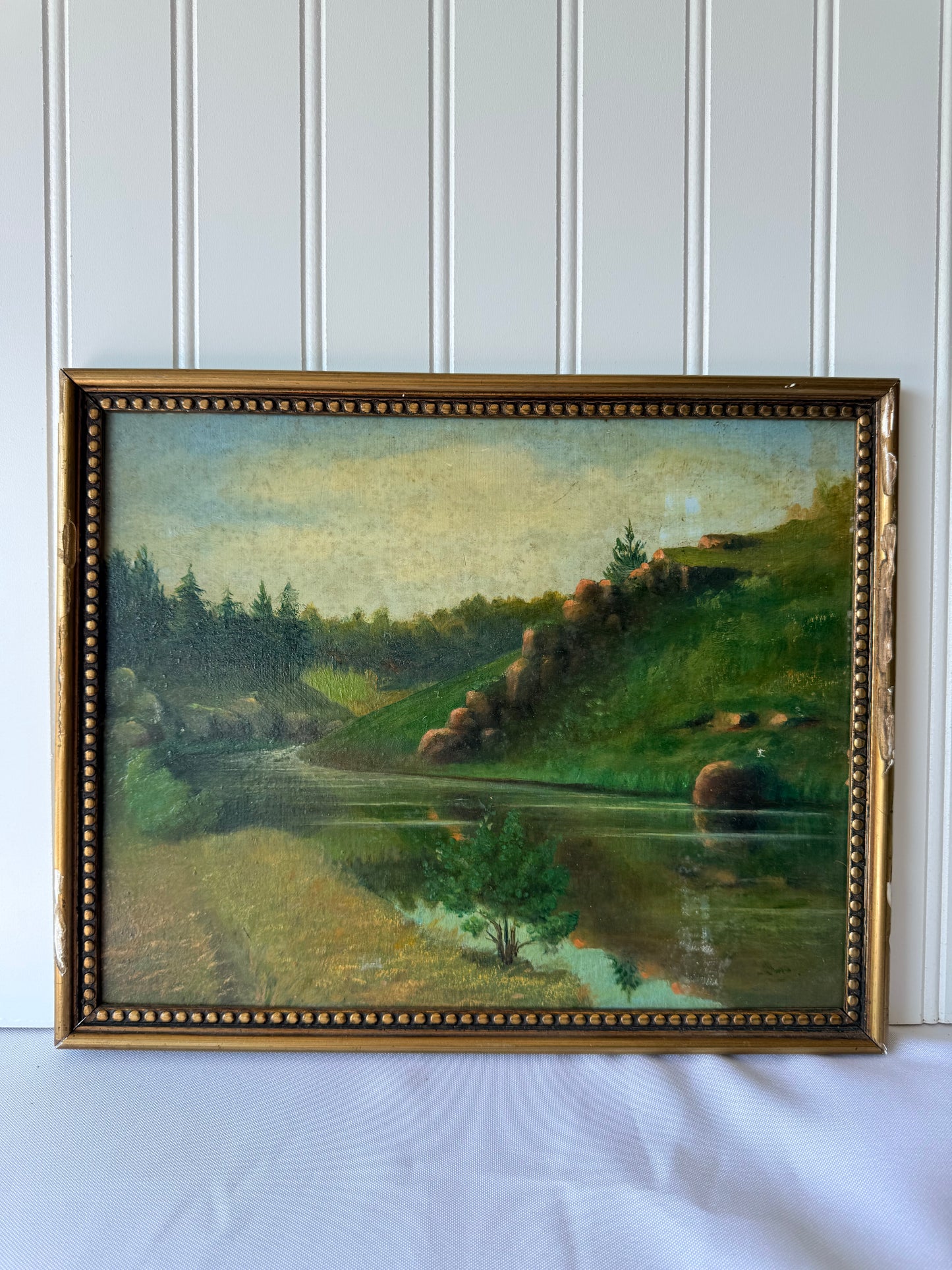 French Antique Landscape Painting, 12”