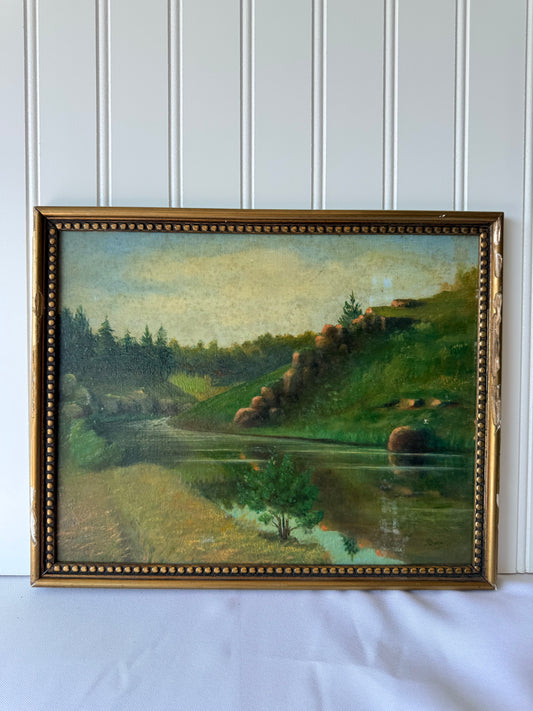 French Antique Landscape Painting, 12”