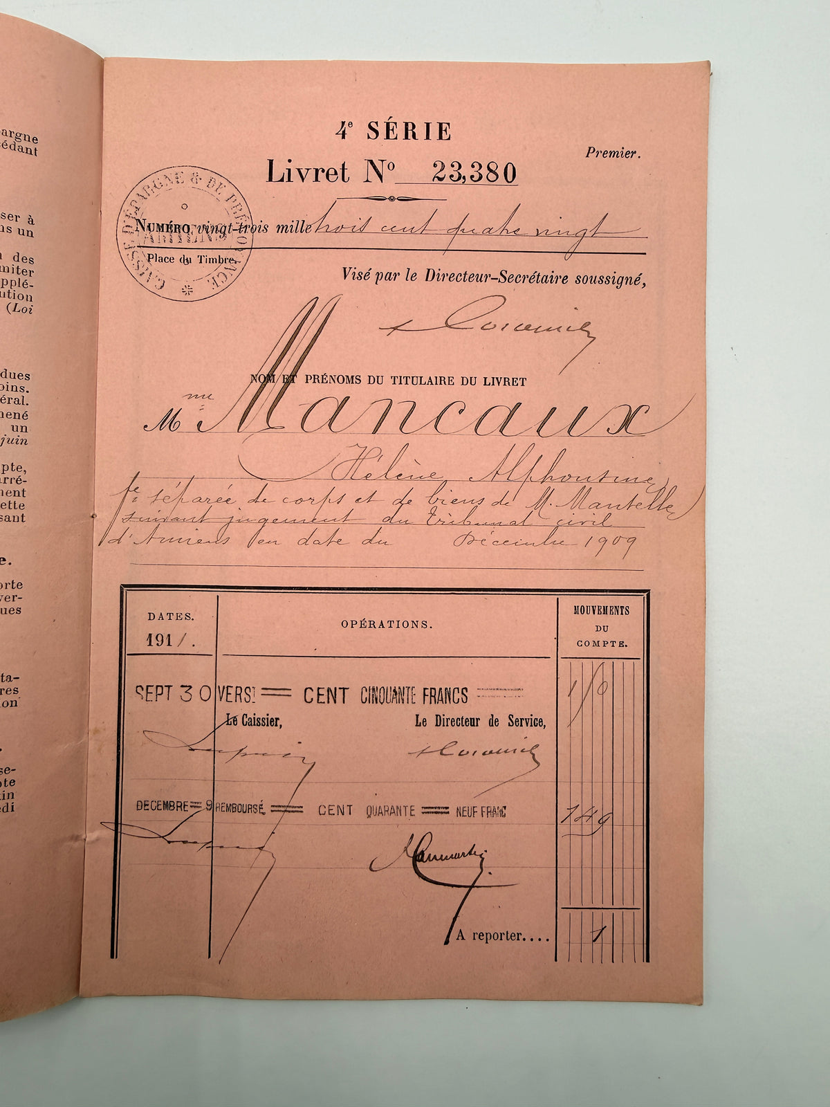 Vintage French Pink Paper Bank Booklet for Account Transactions