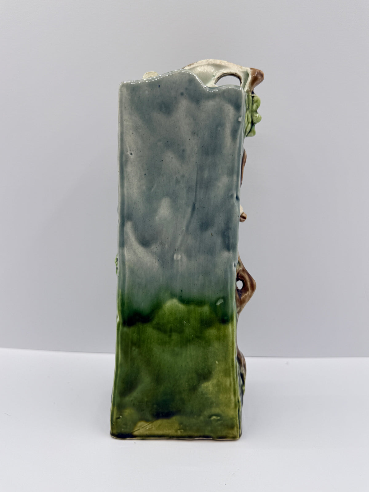 Majolica Statue Vase with Boy & Tree Scene, 10"
