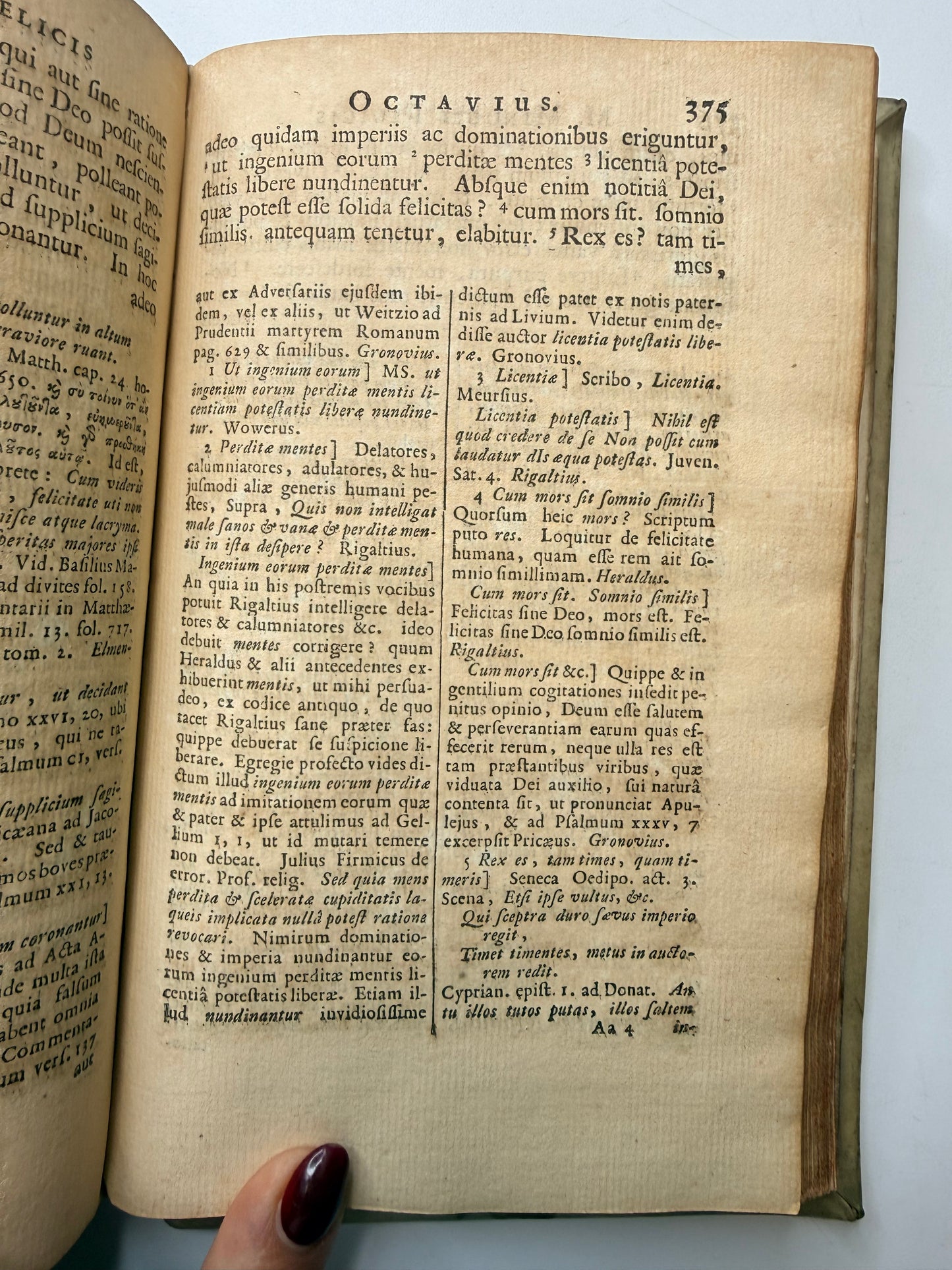 Octavius by Minucius Felix, White Vellum Book, 1709, Latin