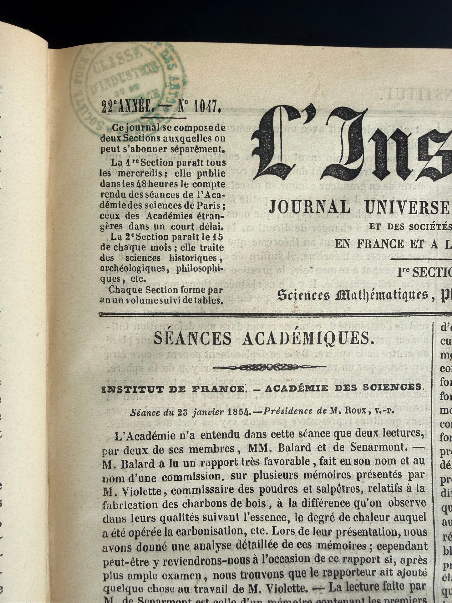 Universal Journal of the Sciences and Learned Societies, French Journals, 1854