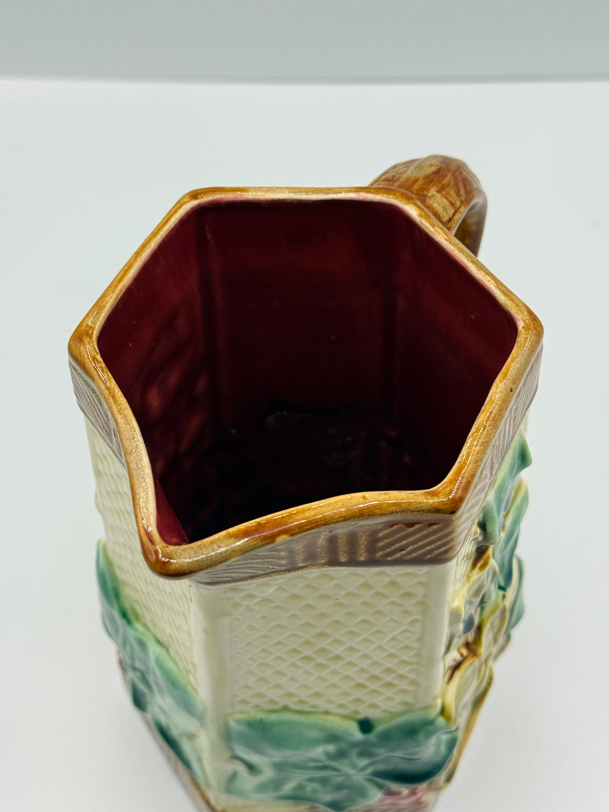 French Onnaing Majolica Leaf Pitcher