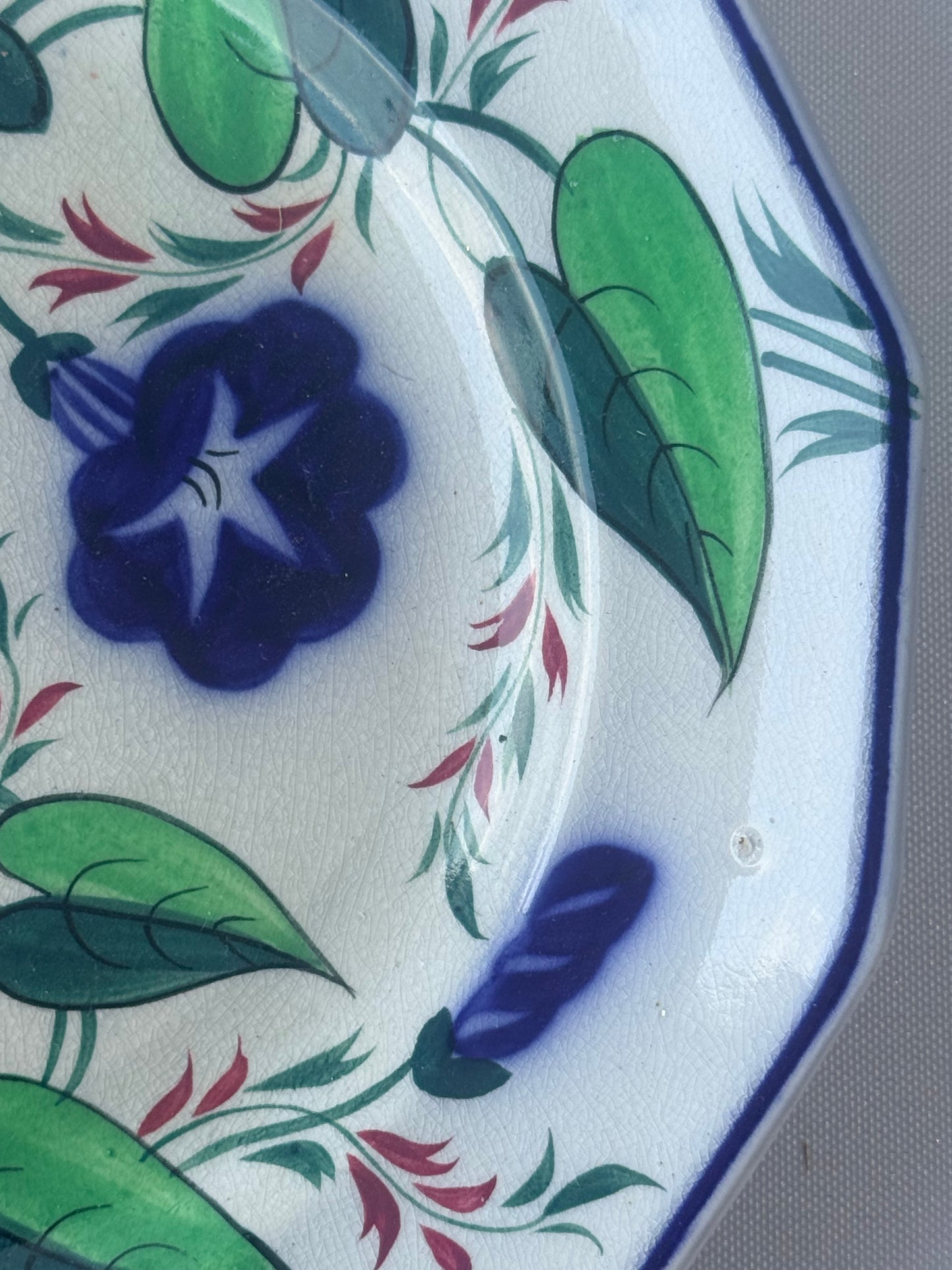 Antique English Gaudy Ironstone Morning Glory Plate, 8”