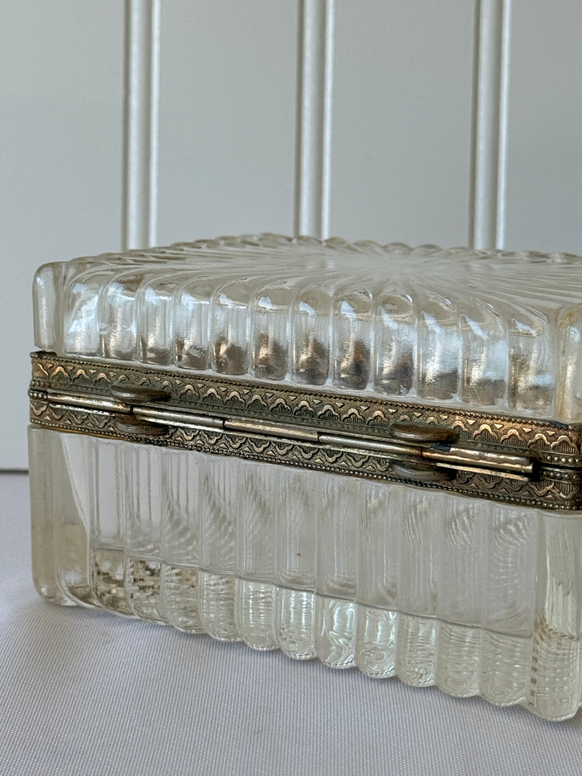 French Style Glass Casket Jewelry Box with Lion Face, 5”
