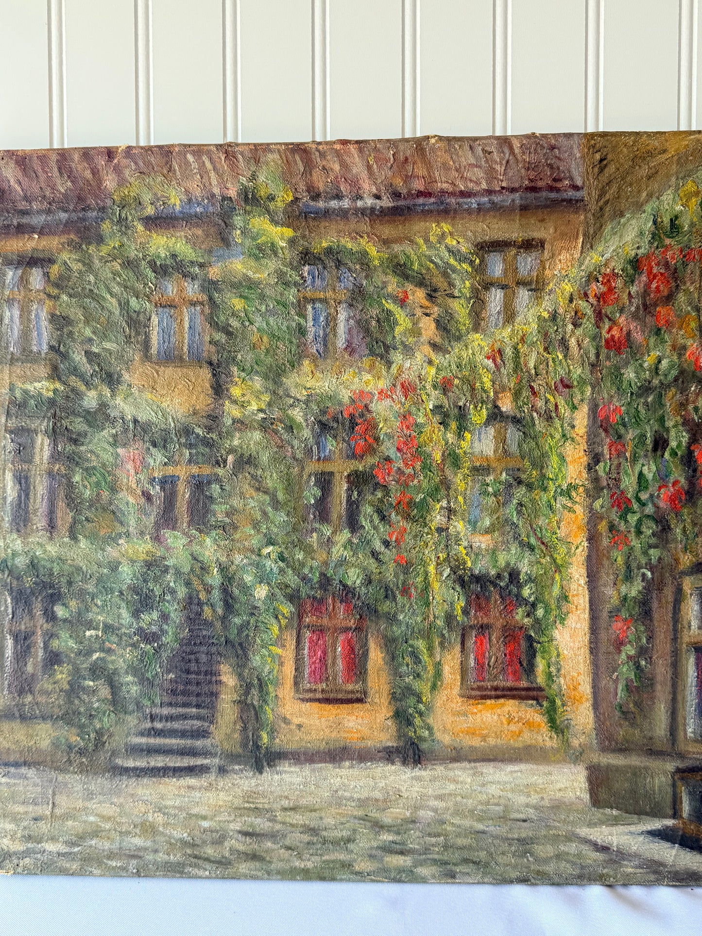 European Floral Street Oil Painting, 19”