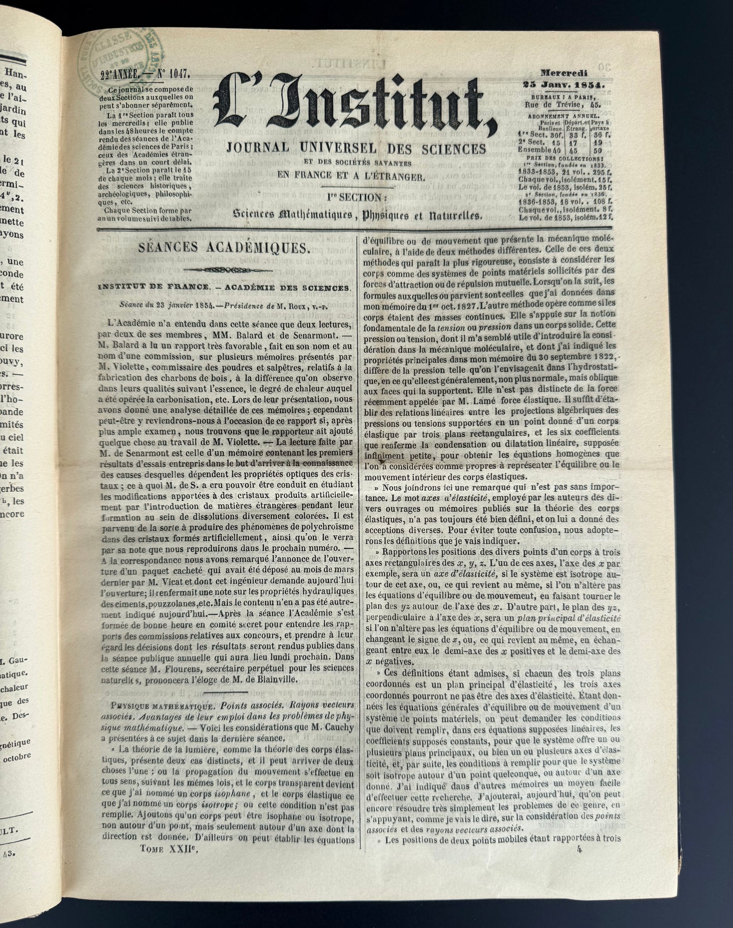Universal Journal of the Sciences and Learned Societies, French Journals, 1854