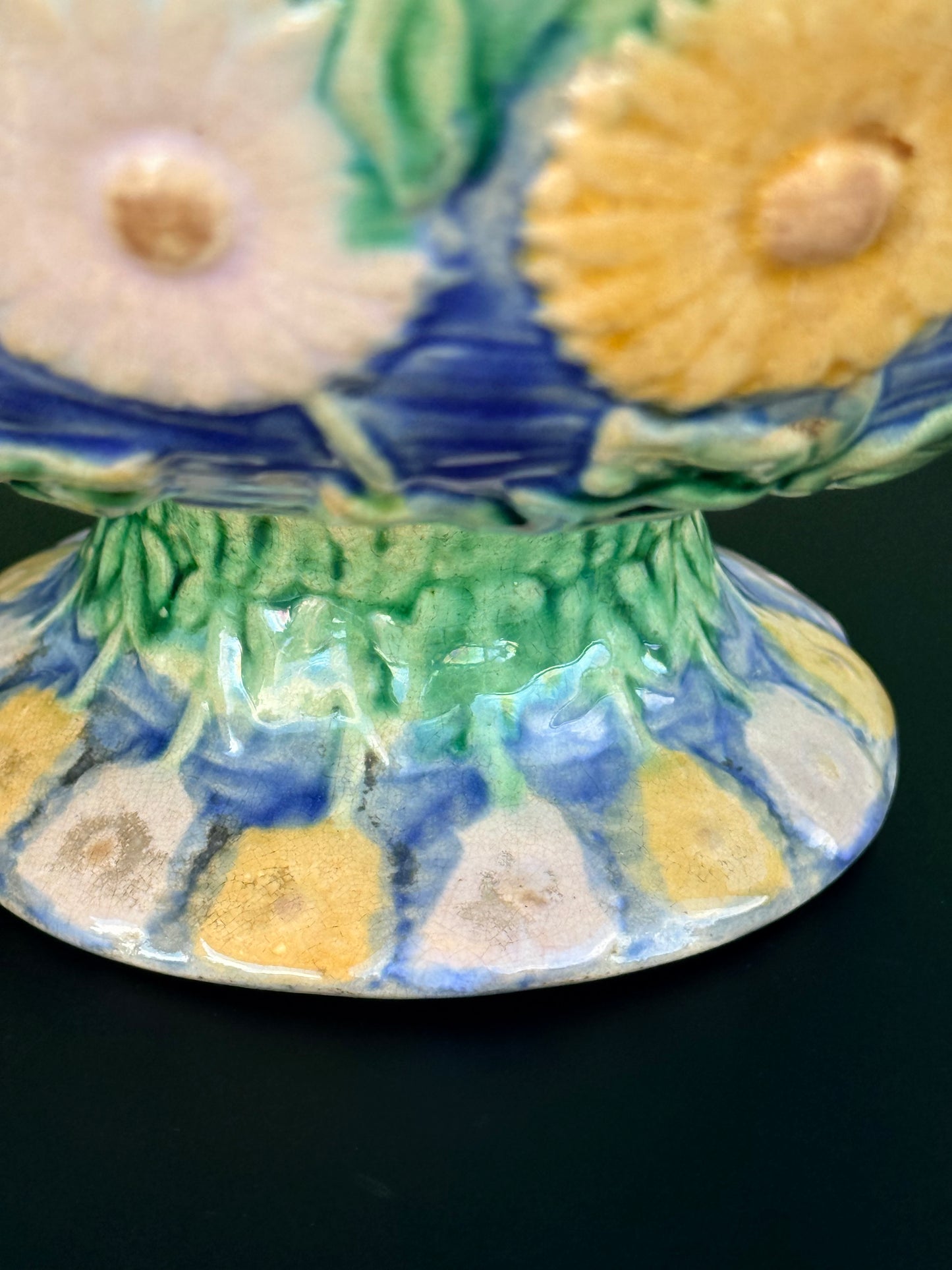 Majolica Ceramic Floral Compote Centerpiece, Griffin Smith